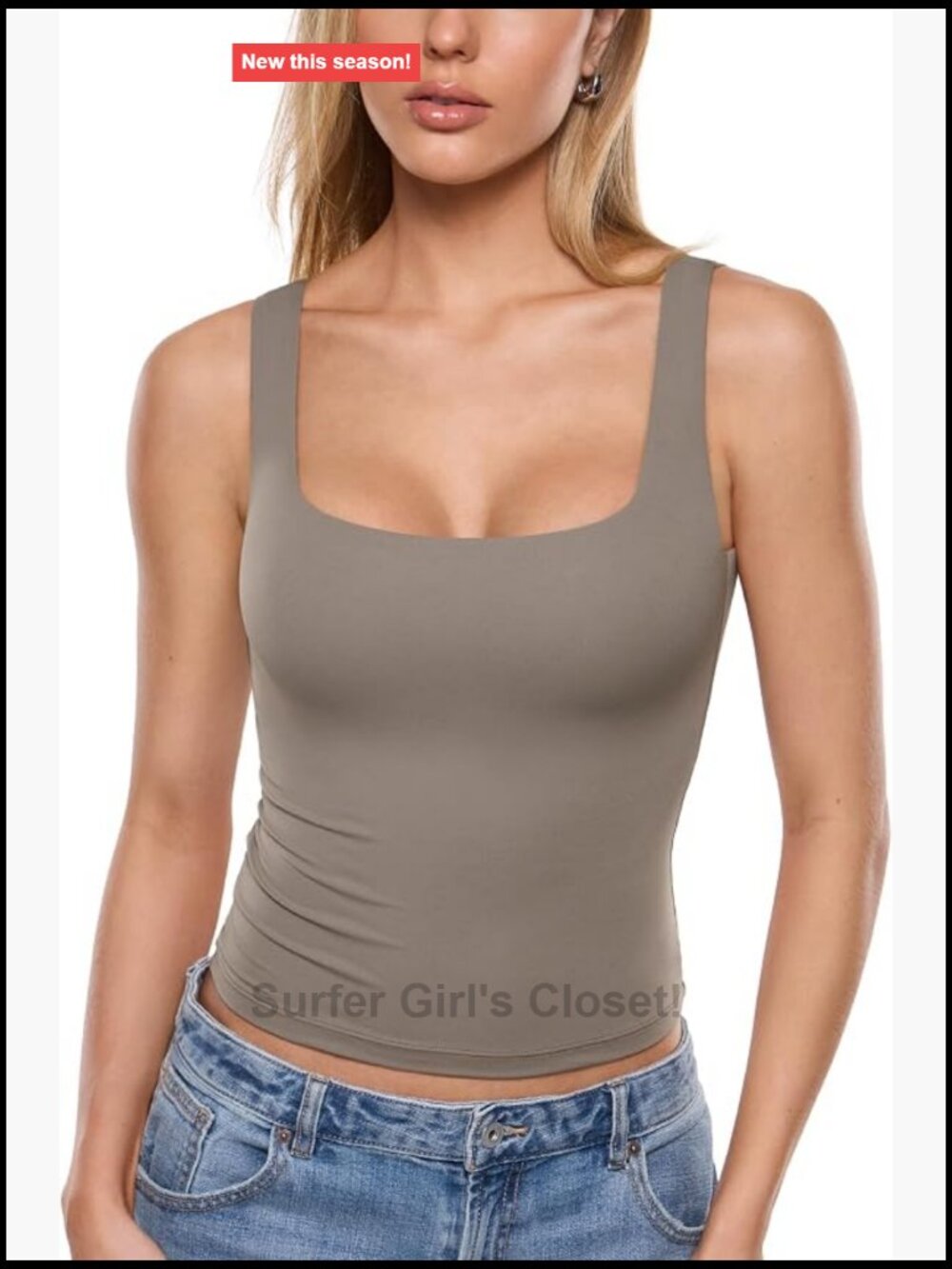 Padded Tank Top Square Neck Built in Bra Slim Fit